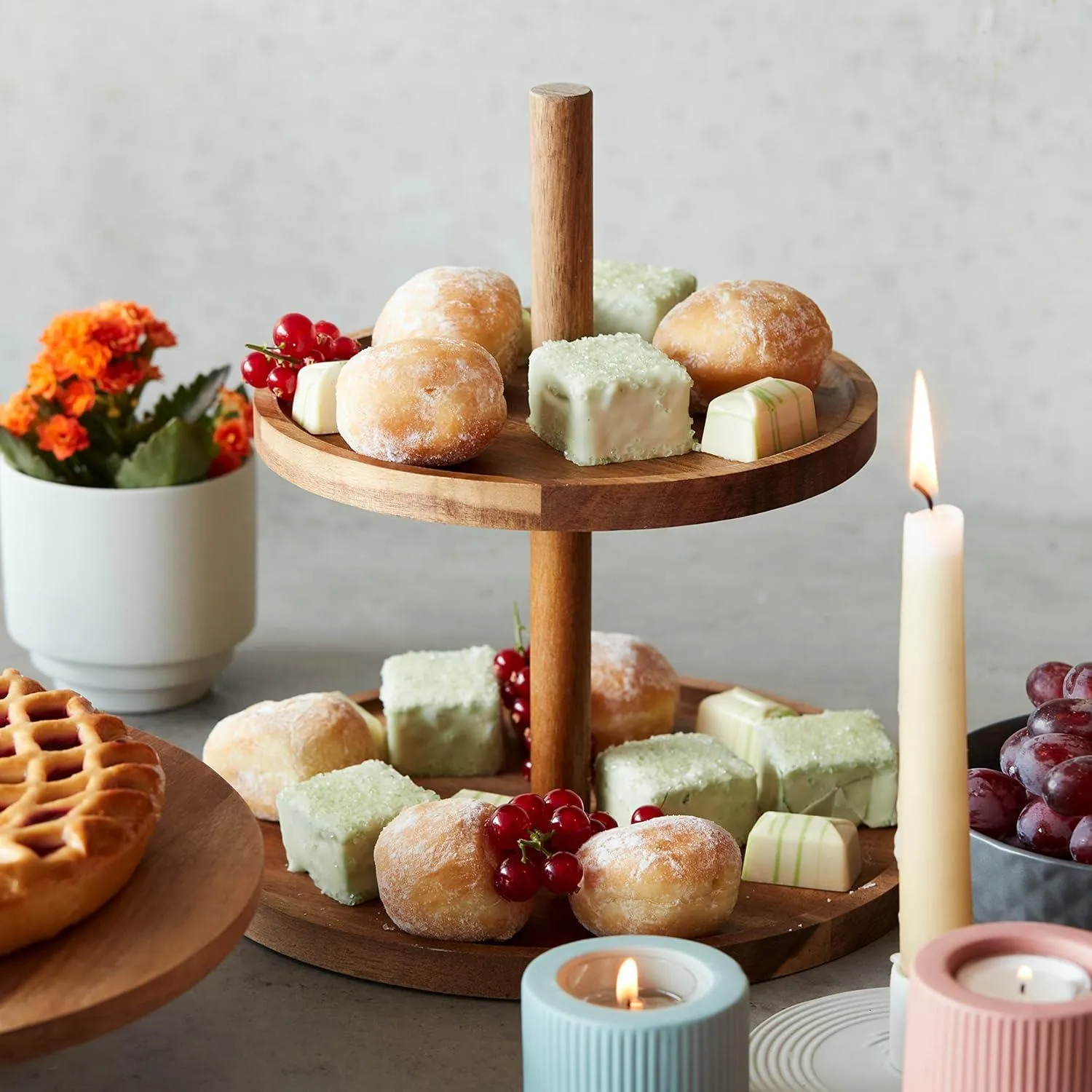 2-Tier Acacia Wooden Afternoon Tea Stand