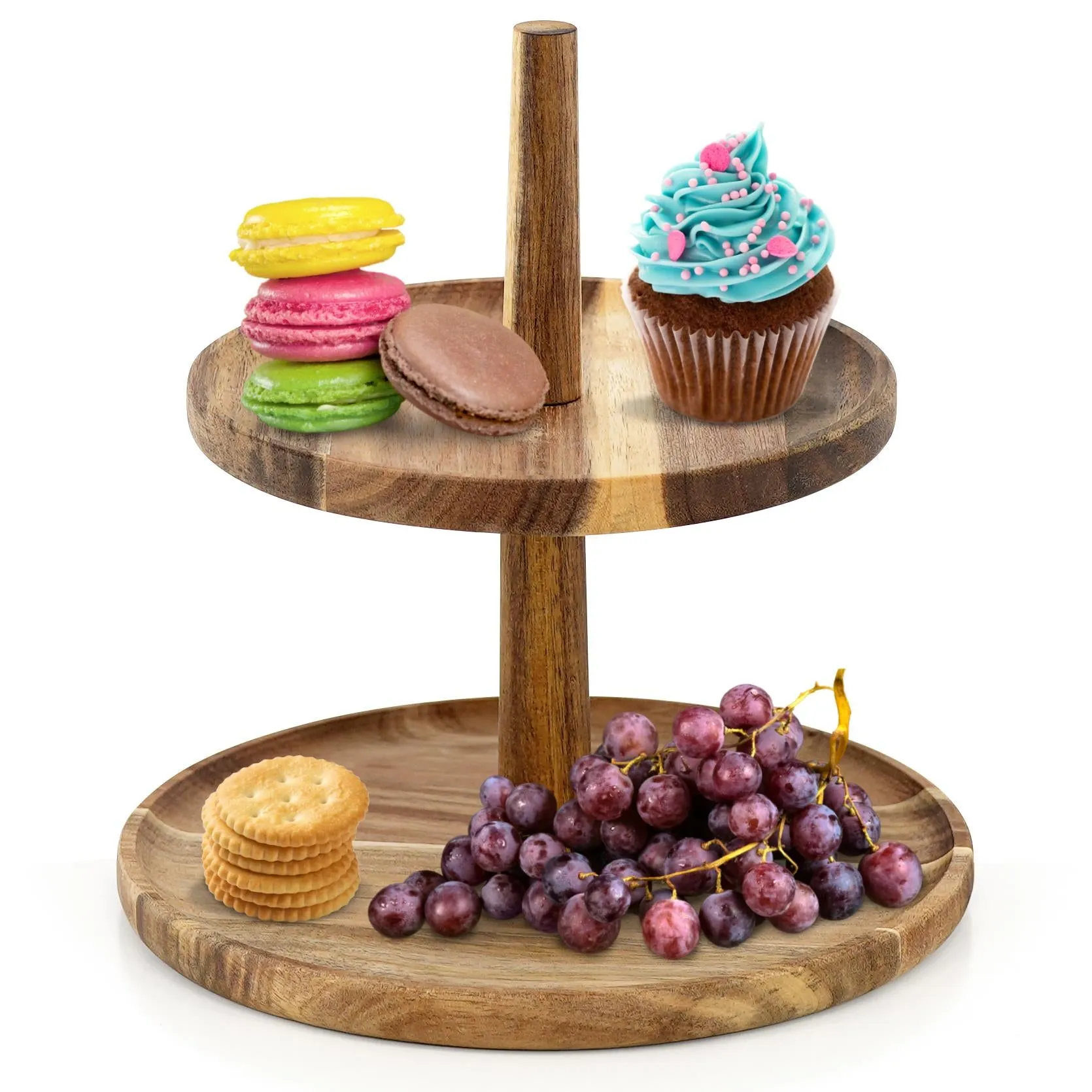 2-Tier Acacia Wooden Afternoon Tea Stand