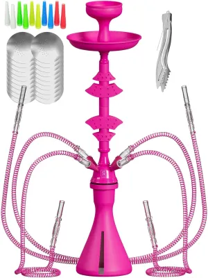 4 Hose Hookah set with everything Pink Mini Hookah with 50x Foil Silicone Bowl