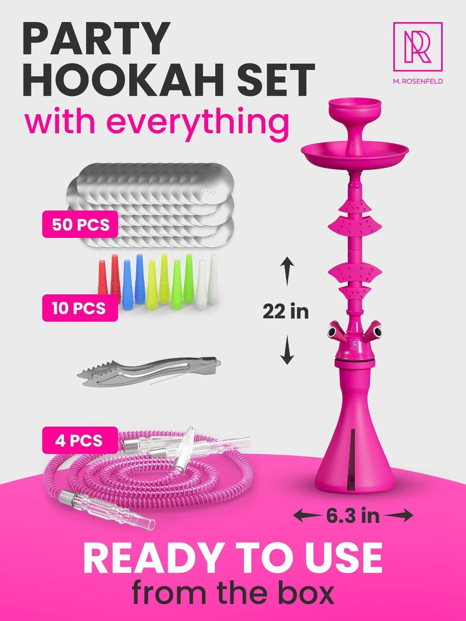 4 Hose Hookah set with everything Pink Mini Hookah with 50x Foil Silicone Bowl