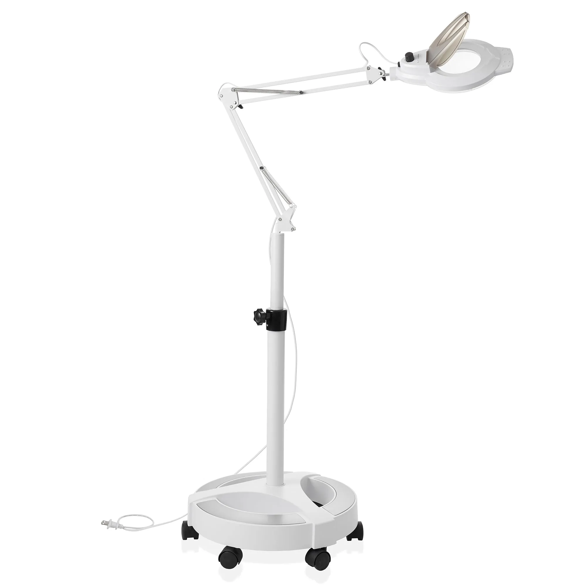 Adjustable Rolling Base 3X Magnifying LED Floor Lamp, Dimmable Lights