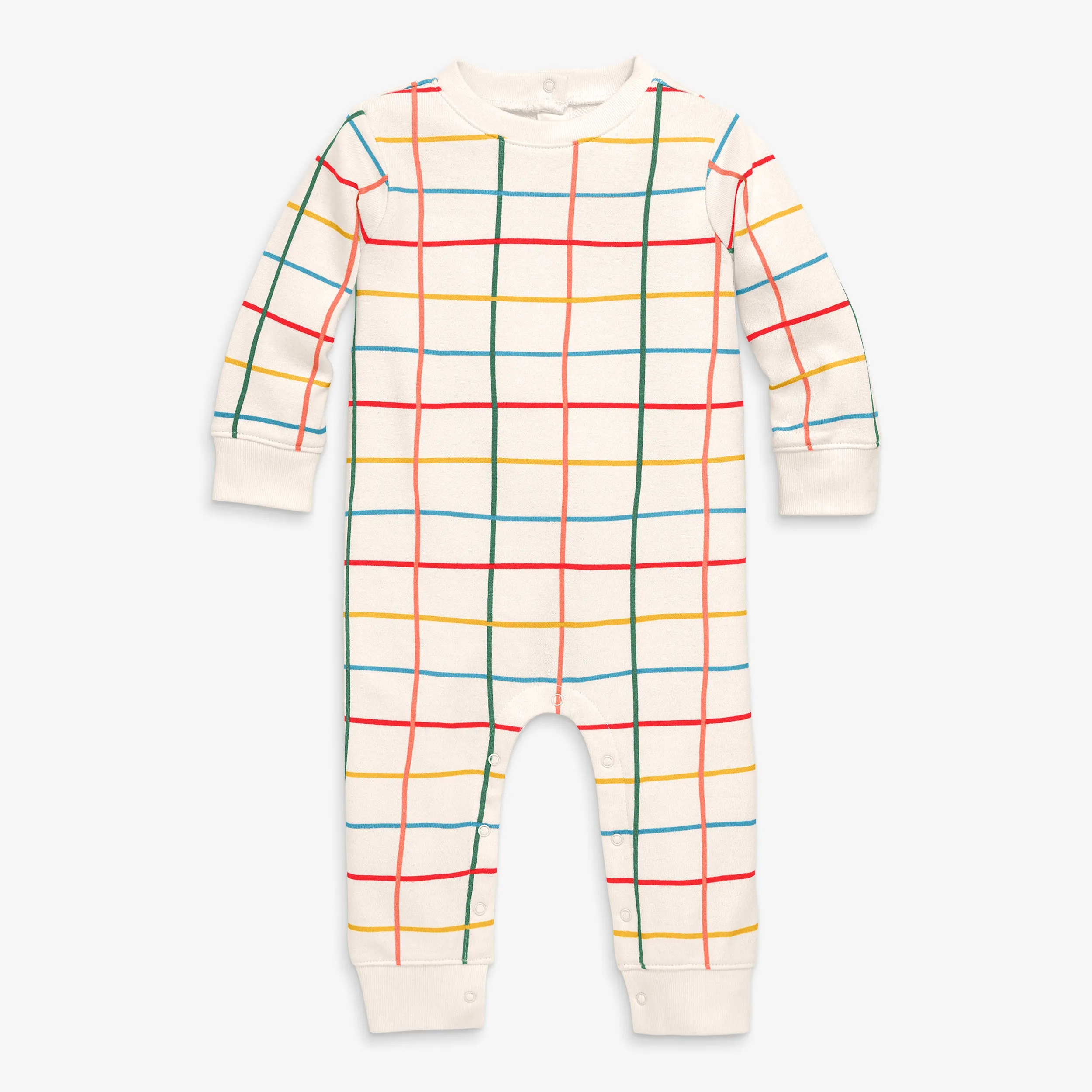 Baby sweatshirt romper in rainbow grid