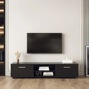 Black TV Stand for 70" TV, Media Console with 2 Cabinets & Open Shelves, Entertainment Center