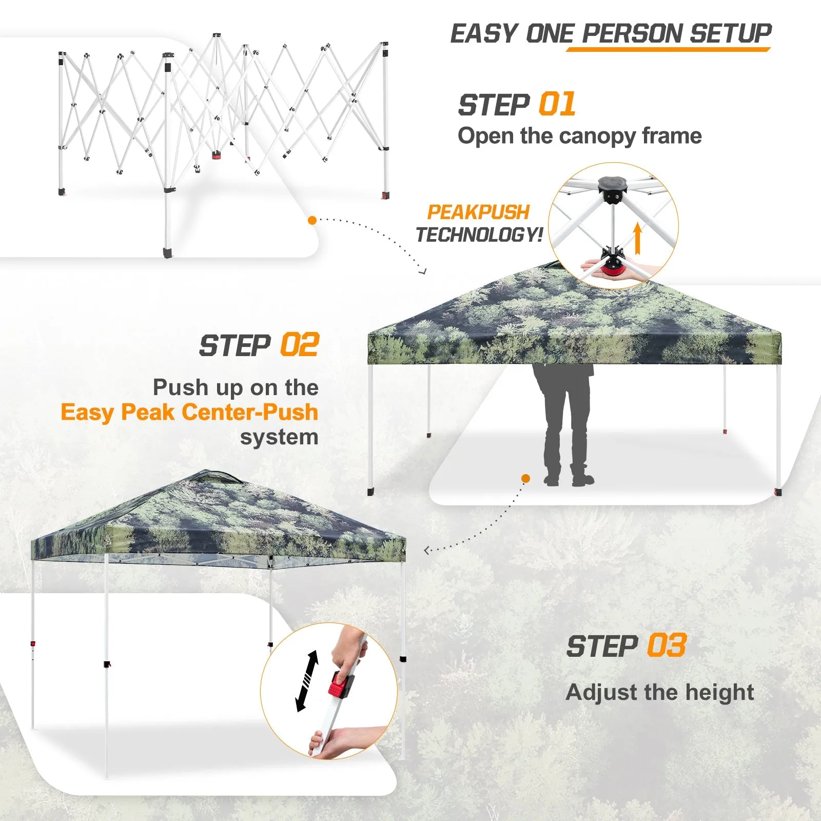 Eagle Peak SHADE GRAPHiX Easy Setup 10x10 Pop Up Canopy Tent with Digital Printed Tree Camo Top