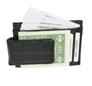 Men's Croco Card Case with Magnetic Money Clip