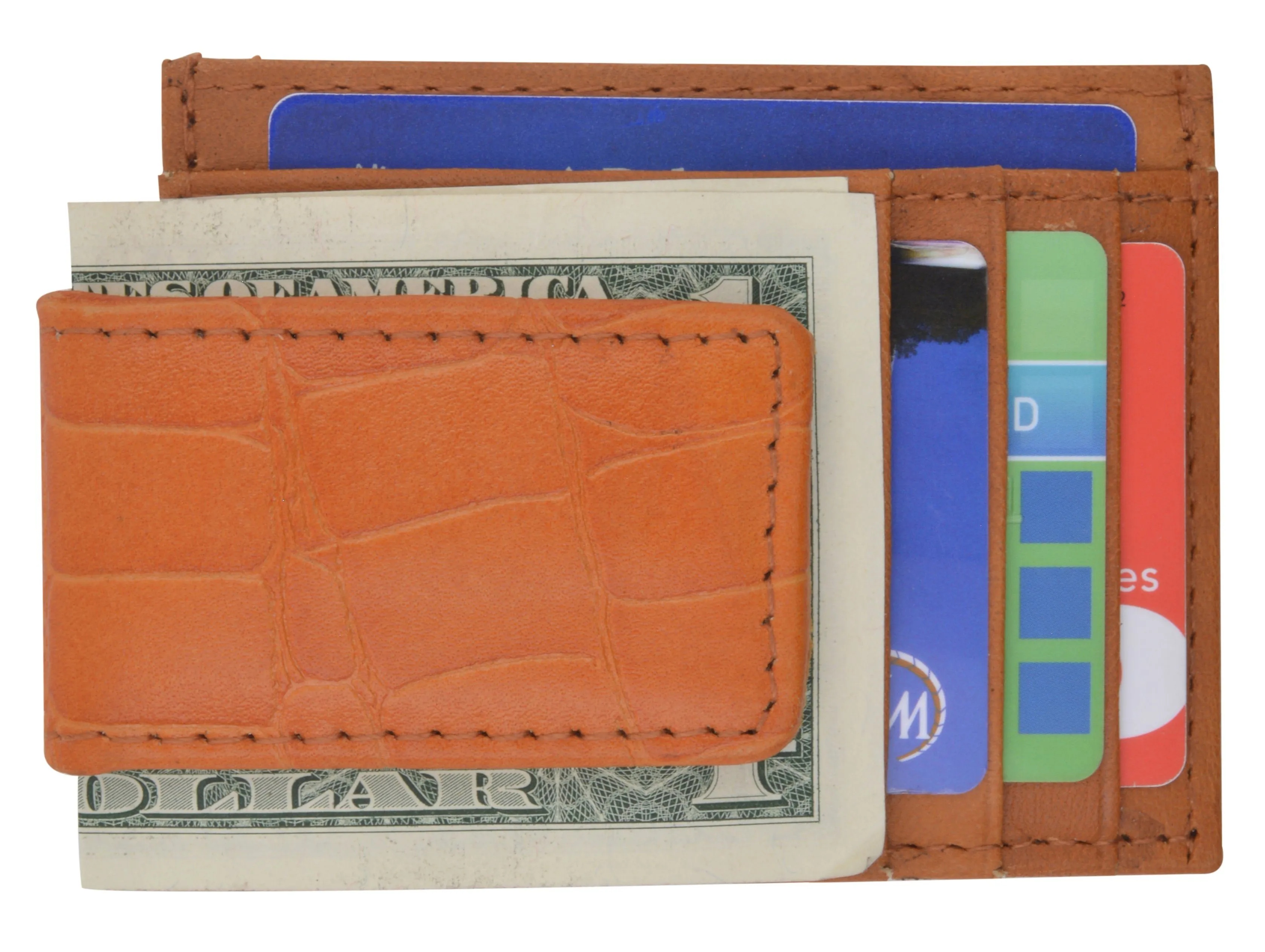 Men's Croco Card Case with Magnetic Money Clip