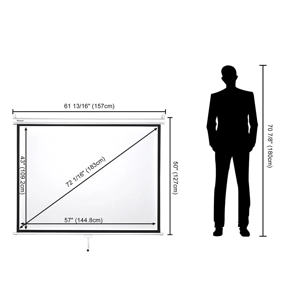 TheLAShop 72" Projector Screen Manual Pull Down 4:3 (57"x43")