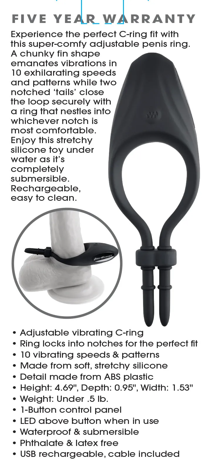 Zero Tolerance PERFECT FIT - Black USB Rechargeable Vibrating Lasso Cock Ring